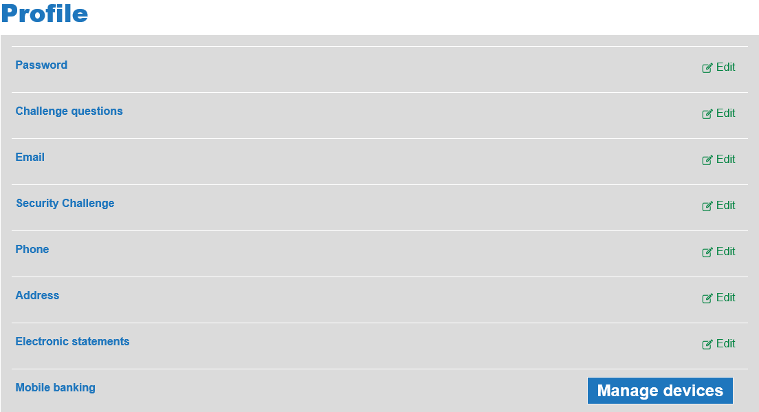 snapshot of the profile tab in online banking